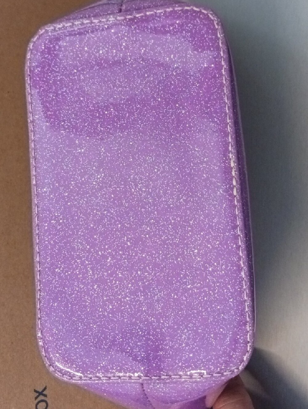 Consuela Glitter Purple Cosmetic Pouch with Neutral Trim - Picture 3 of 10